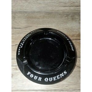 Vintage Four Queens Hotel Casino Las Vegas Nevada Black Glass Ashtray